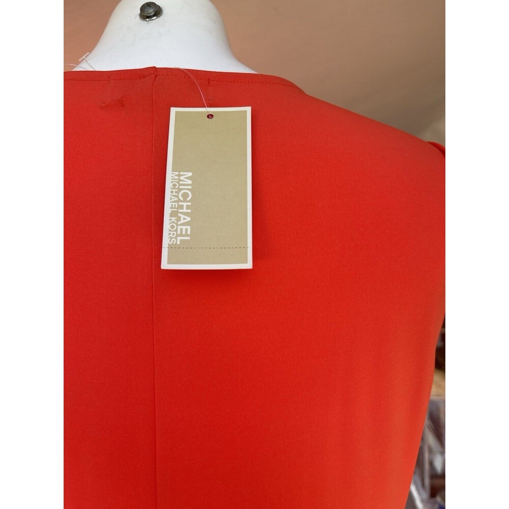 Michael Kors Cherry Tomato Red Dress Womens L Sleeveless V Neck Empire Waist - Picture 9 of 16